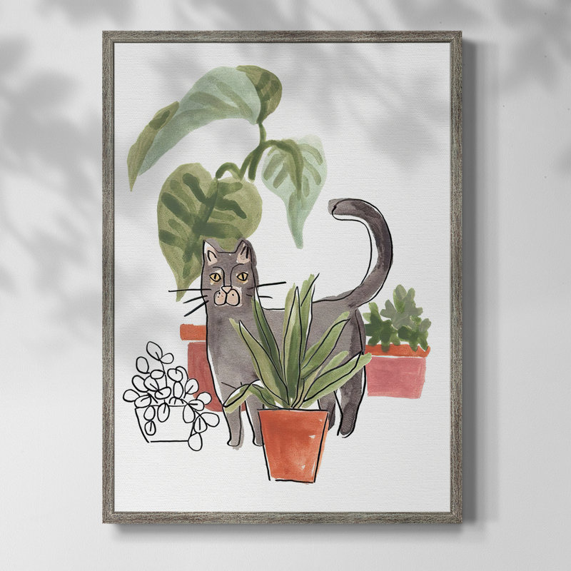 PurrfectPlantsI Framed Print - Solid Wood, 11" H x 9" W