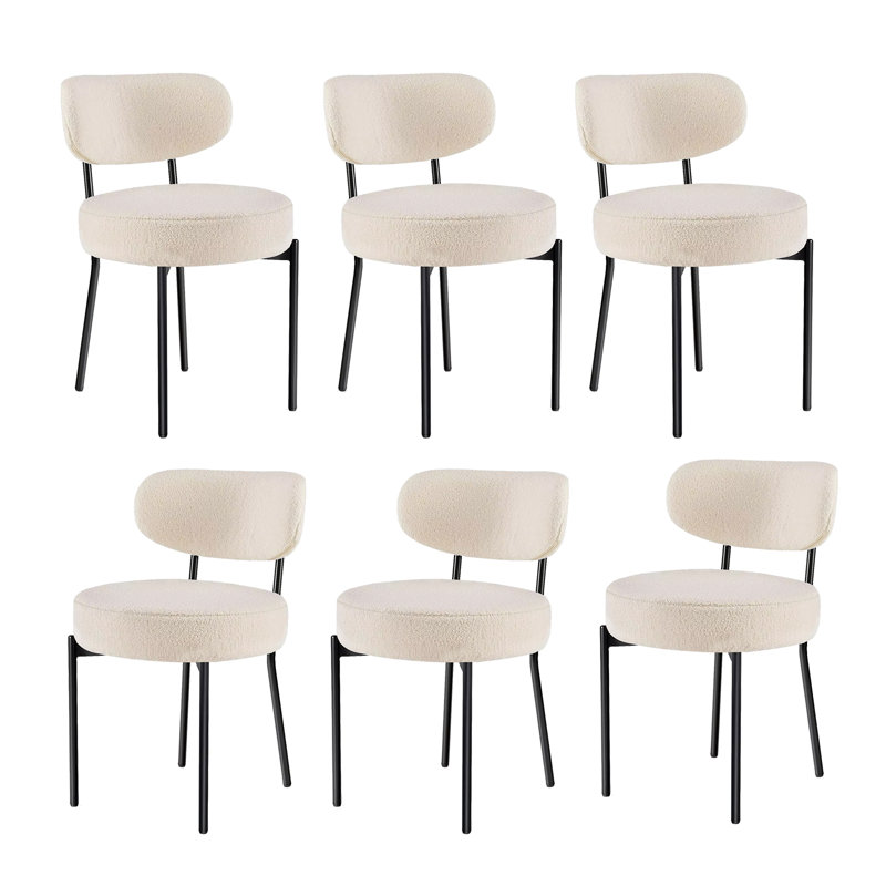Dining Chairs Set Of 6,Boucle Upholstered Modern Mid Century Round Kitchen Chairs With Curved Backrest & Metal Legs For Vanity, Living Room