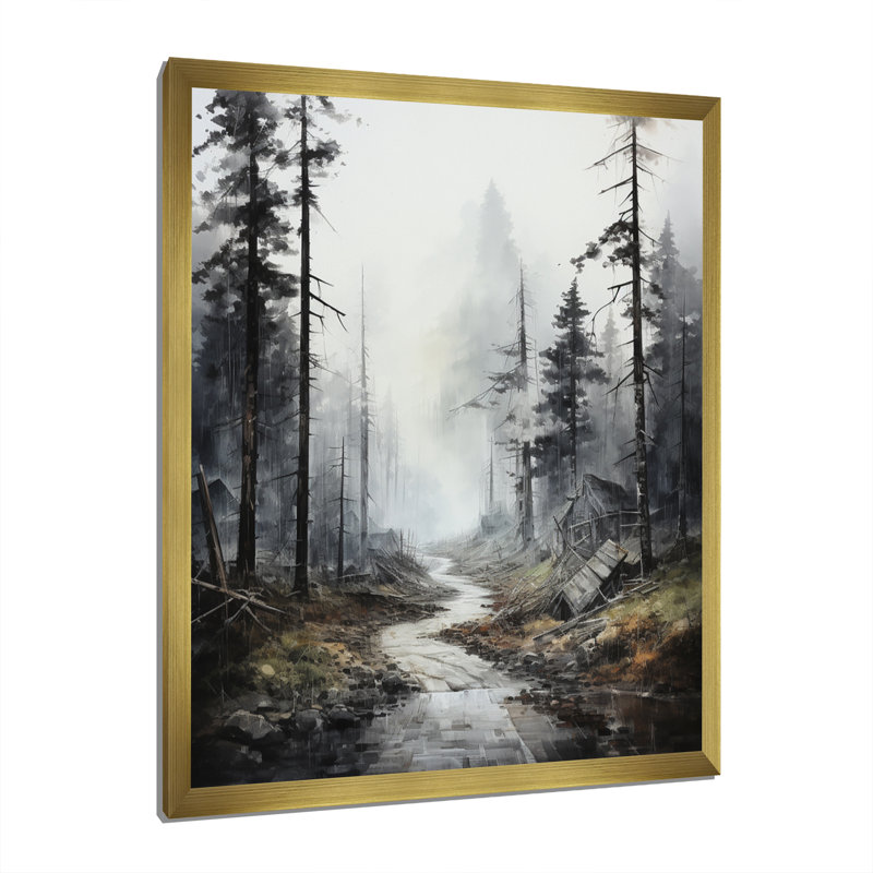 Méandre sur la route Thorugh Forest - route, art mural sur toile, H 20 po x l 12 po x P 1 po, Cadre doré simple