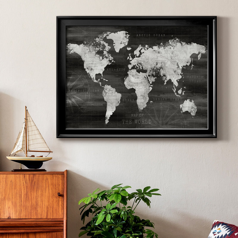 Mappemonde industrielle sur toile de qualité supérieure - prête à être suspendue, H 26,5 po x l 36,5 po x P 1 po, Noir