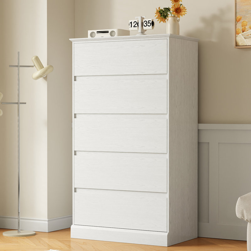 Commode 5 tiroirs moderne en bois l 27,6 po, Blanc