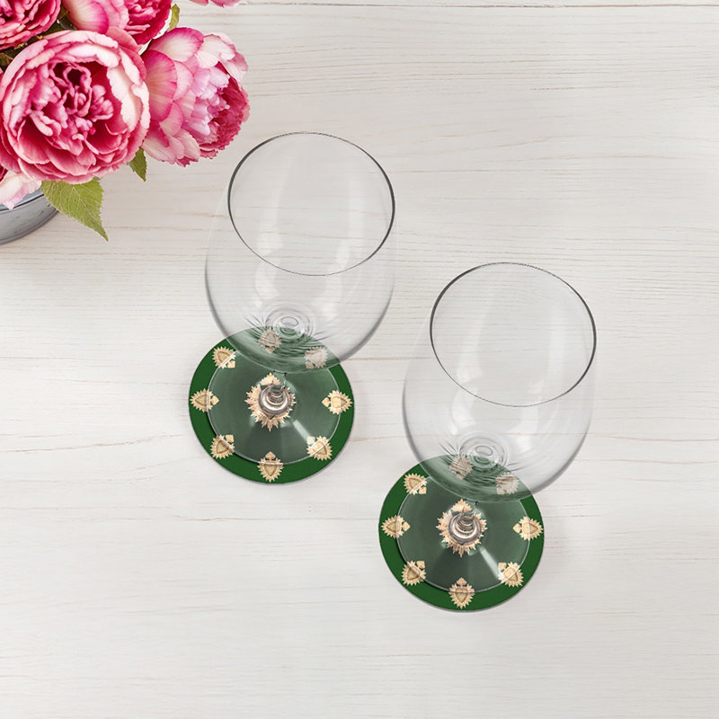 Ex Vote Orange Vegan Leather Round Coasters, Evergreen