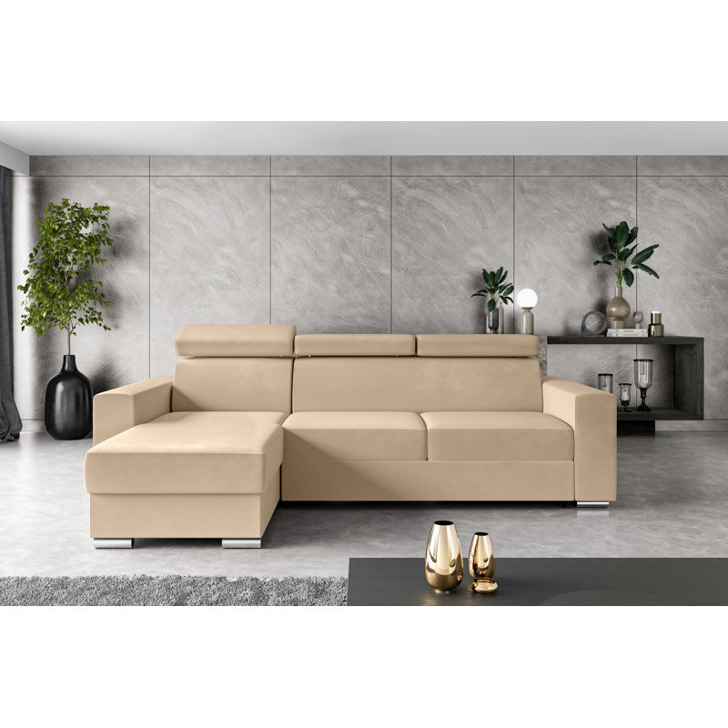 Philbert Corner Sofa Bed, Beige Polyester, Left Hand Facing