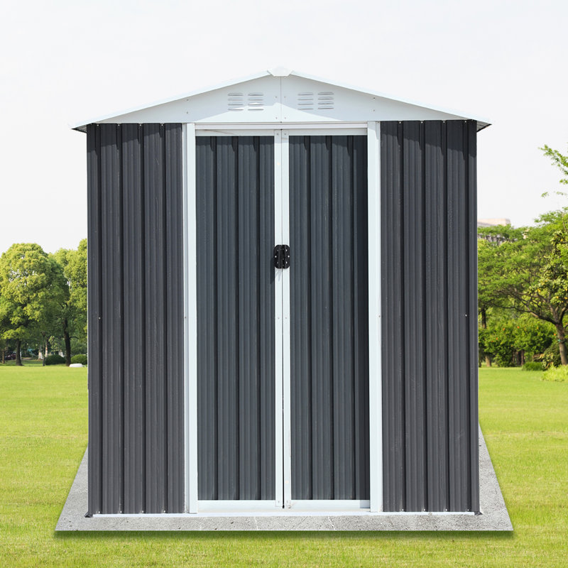 Remise de rangement extérieure de 6 pi x 4 pi avec toit Apex - Métal pour outils et articles de jardin, Gris