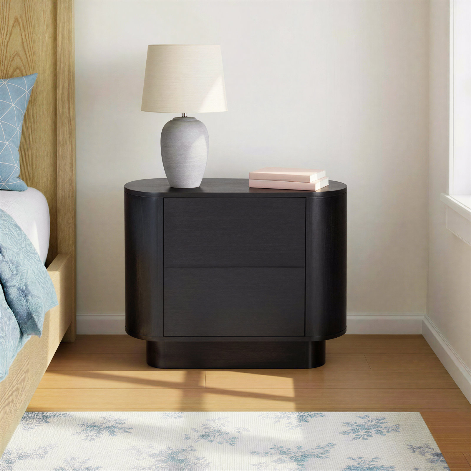 Haiden 2 - Drawer 32" Nightstand, Aged Black Acacia