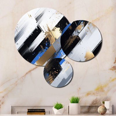 Blue Gold Bold Stripes I Abstract Wall Decor on Metal