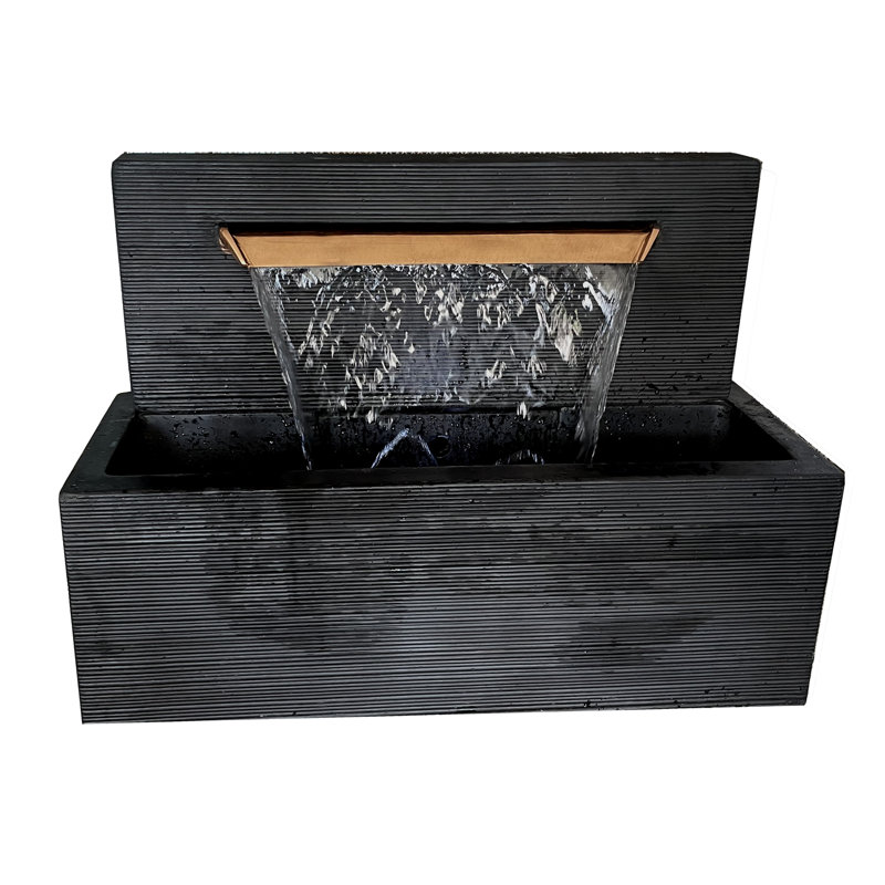 Handcrafted Outdoor Weather Resistant Sculptural Fountain with Lights, Dark Chestnut