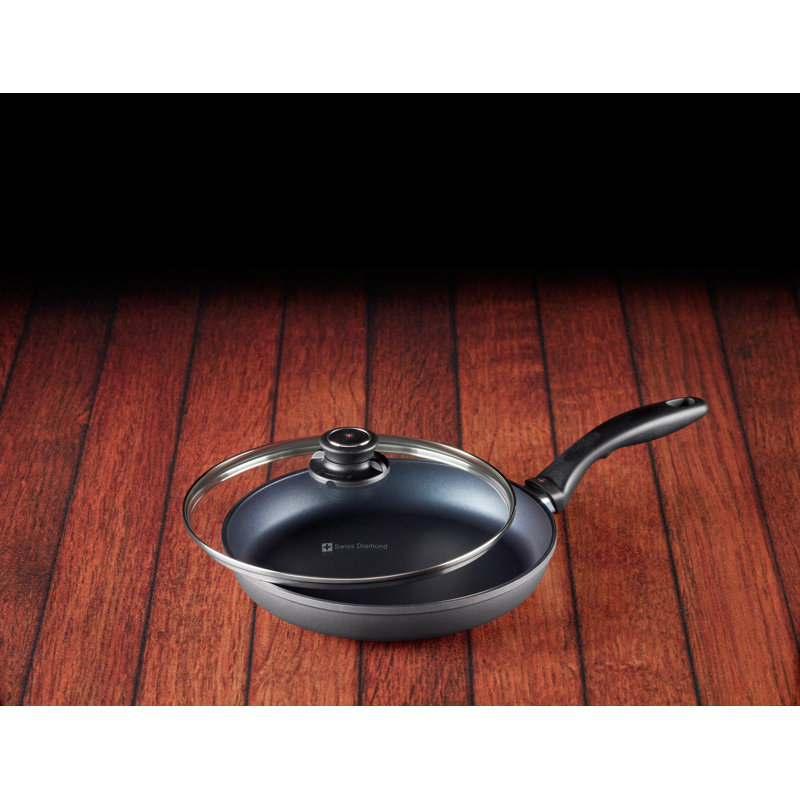 Non Stick Aluminum Frying Pan with Lid, 9.5" Diameter