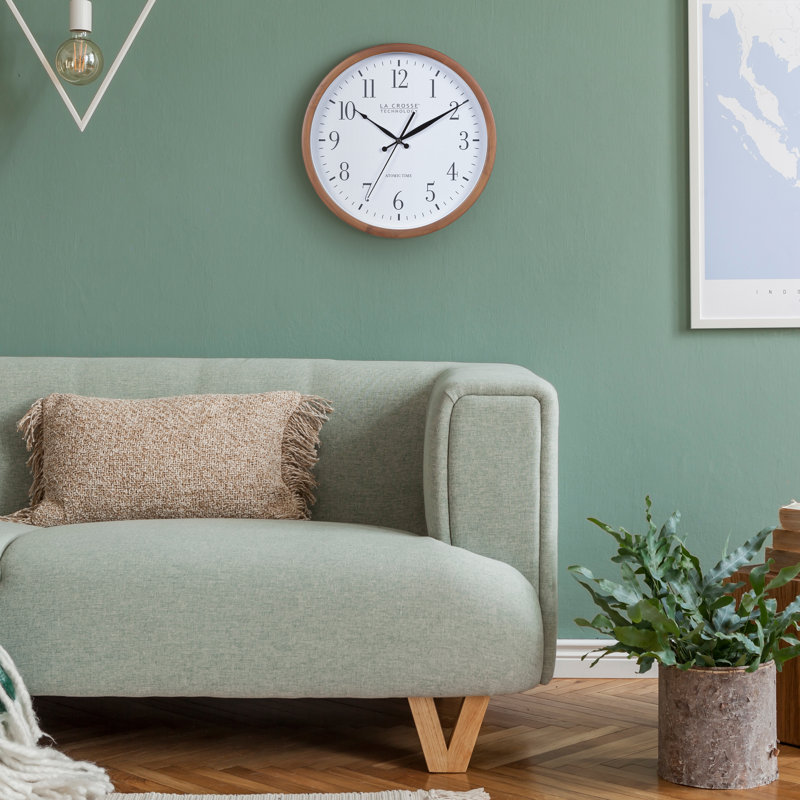 12.8" Walnut Atomic Analog Wall Clock with Glass Lens