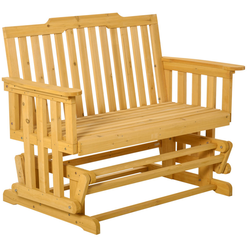 Outsunny 2-Person Patio Swing Glider Bench With Quick Drying Design And Wide Armrest, Wood Rocking Chair Loveseat For Backyard Garden Porch, Natural