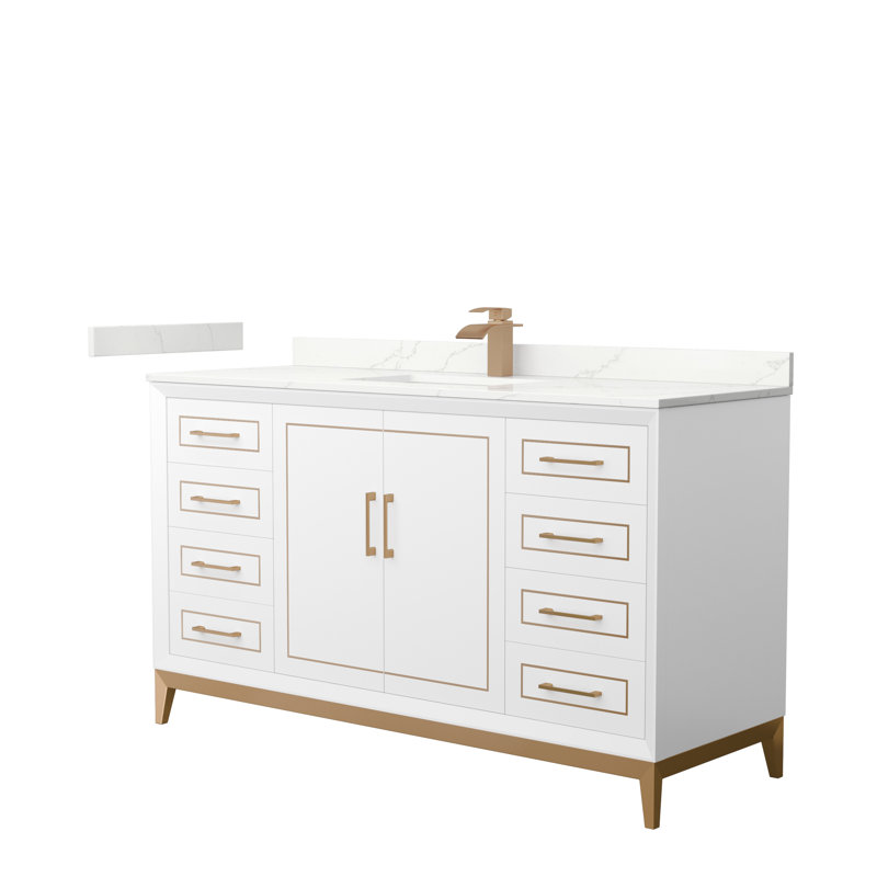 Ensemble de meuble-lavabo simple 60 po avec plateau Marlena, Quartz Giotto, Blanc, Noir mat