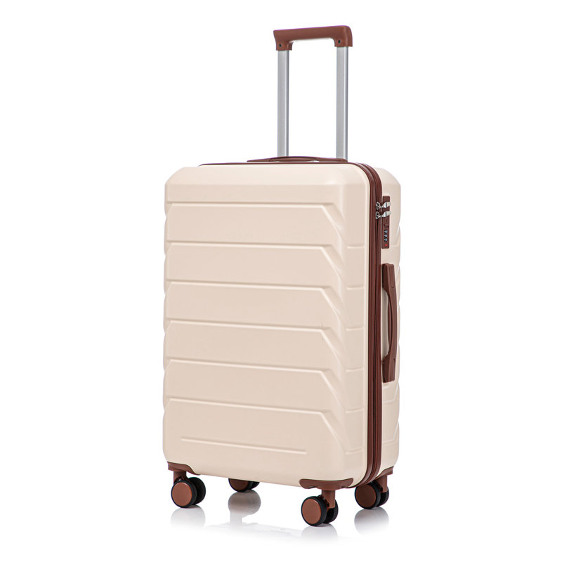 Grand bagage à carreaux en plastique dur 28 pouces ABS - Surface résistante aux égratignures Quatre roues multidirectionnelles, avec serrure à combinaison et crochets latéraux. (Beige)