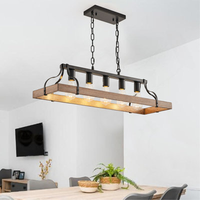 Luminaire suspendu 34 po grain de bois noir et noyer
