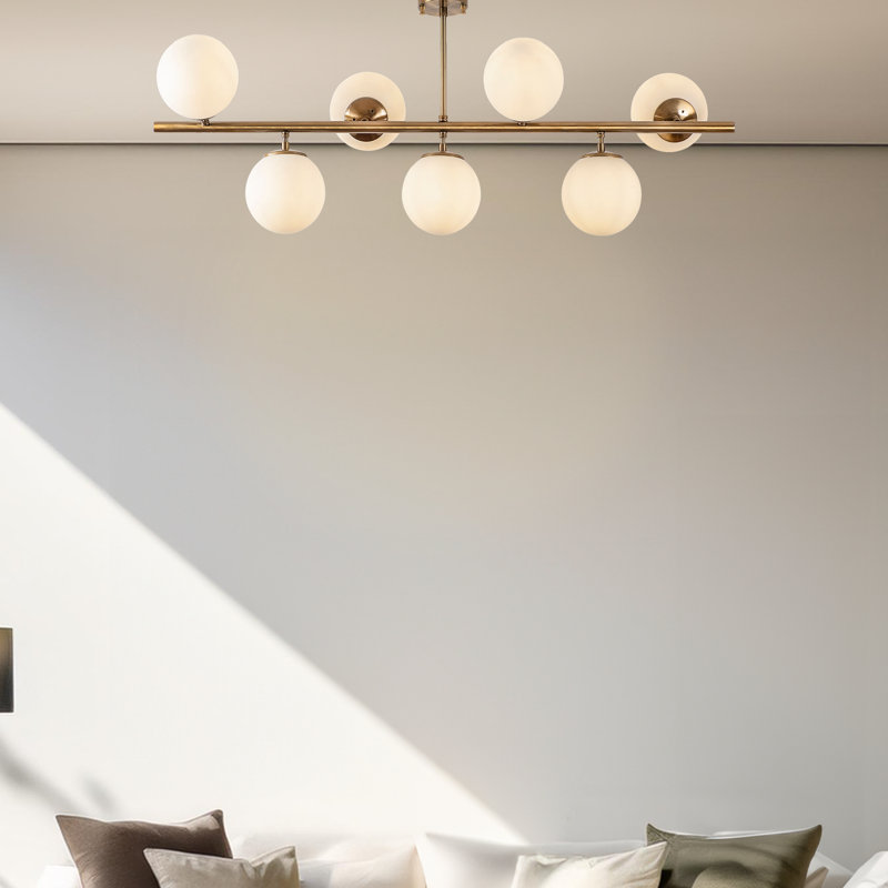 Lustre 7 lumières avec capuchon en verre, Givré, Rétro