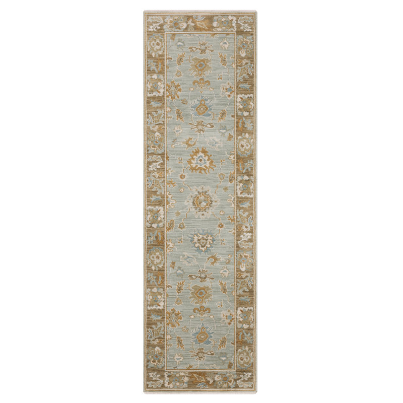 Graicyn Bordered Traditional Teal/ Rust Area Rug, Runner 2'3" x 7'9"