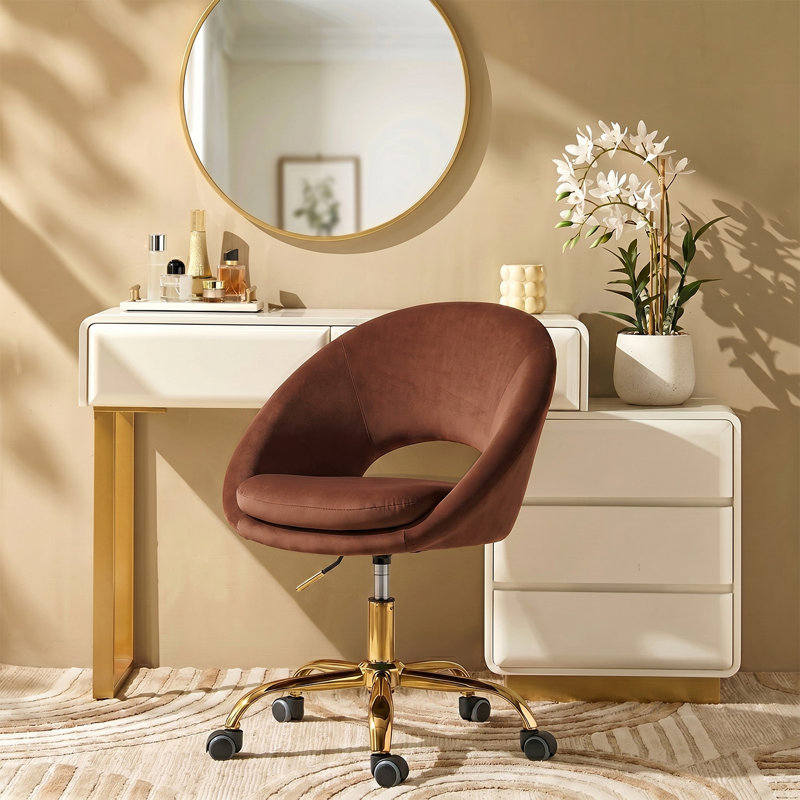 Doreen Velvet Modern Task Chair with Ergonomic Design, Burn Black