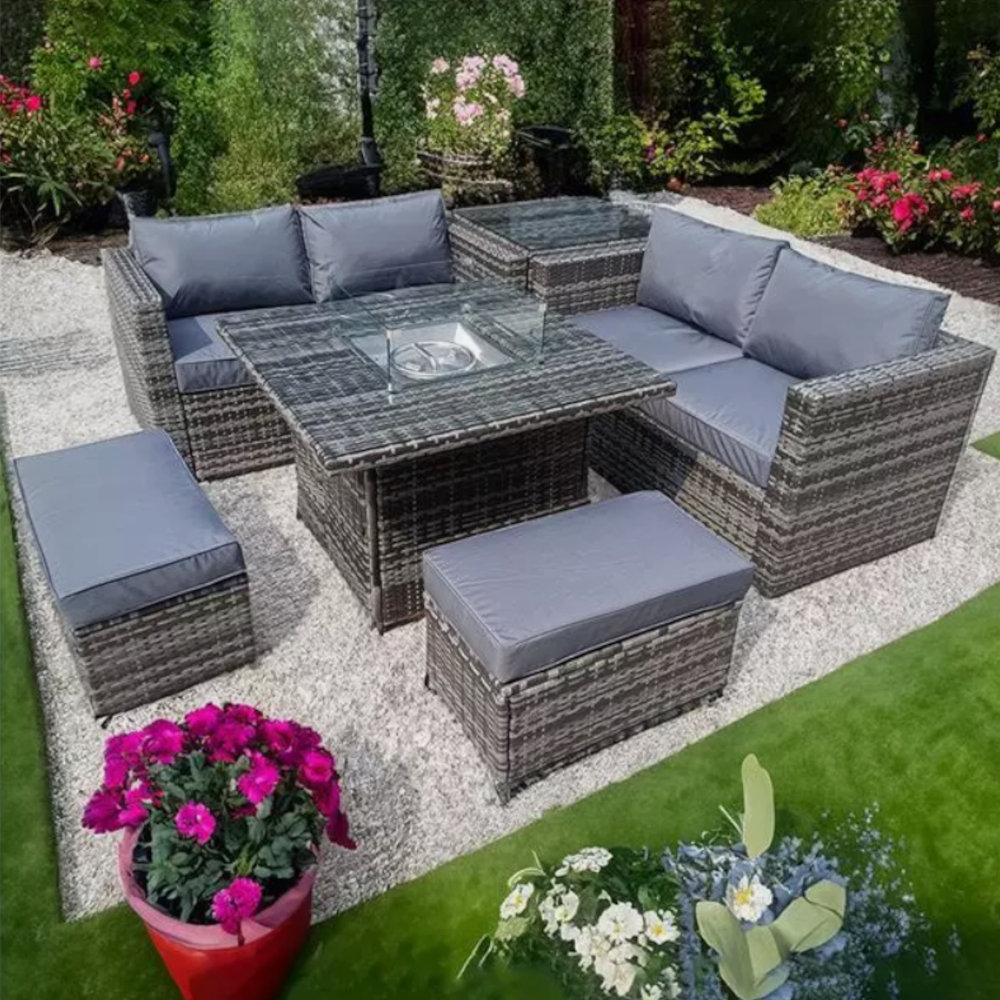 7 - Person Wicker Patio Dining Set with Rectangular Table