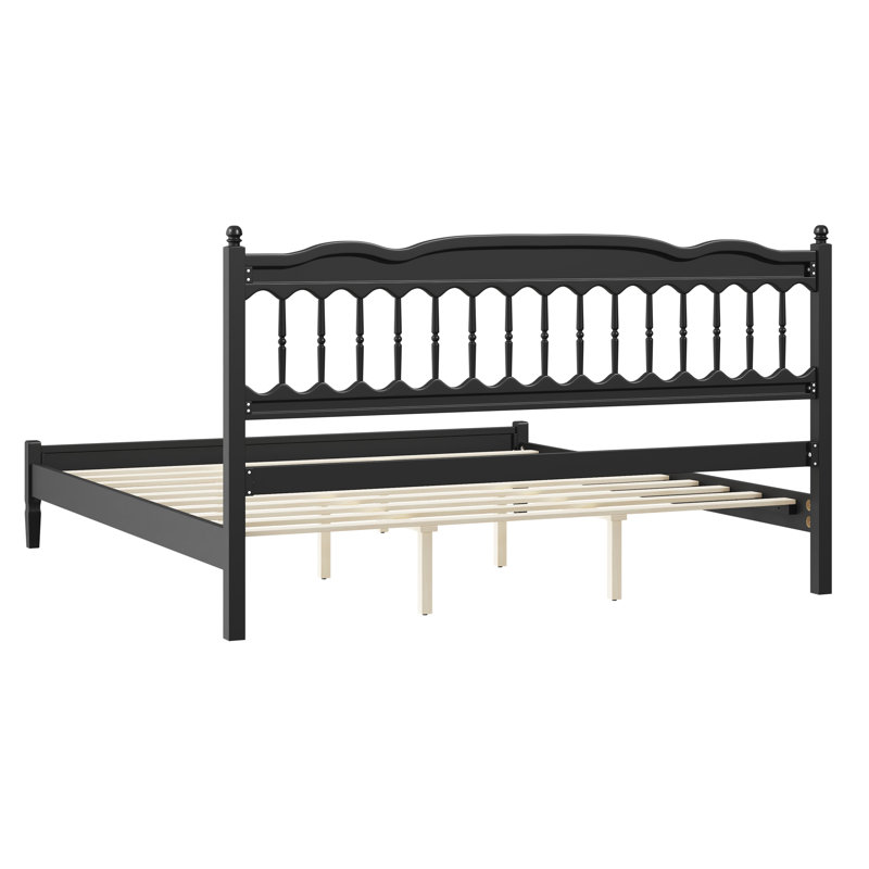 Structure en bois de style campagne avec tête de lit à broche Olessia, plateforme robuste avec support de lattes, aucun sommier requis, assemblage facile
