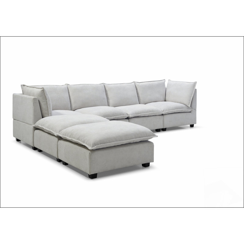 Canapé modulaire 130 po avec repose-pieds convertible 130 po, Tissu beige