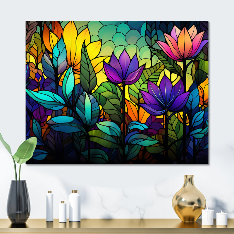 Colorful Jungle Tropical Plams Mosaic - Jungle Metal Wall Art, 24" H x 32" W x 1" D