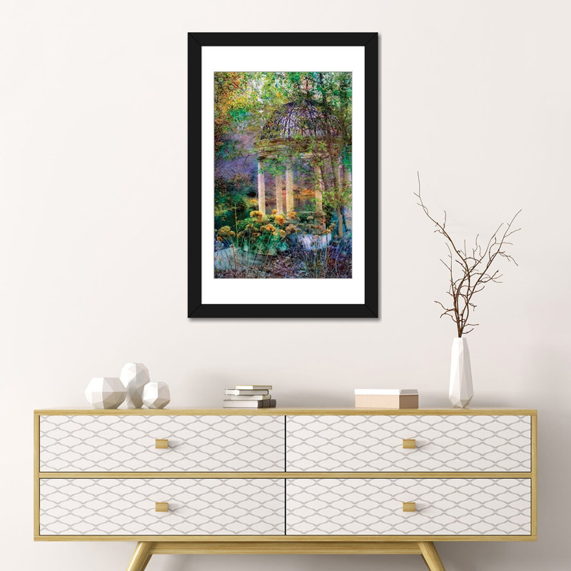 «The Gazebo» par John Rivera, impression sur toile, H 32 po x l 24 po x P 1 po, Papier d'art encadré noir, Blanc