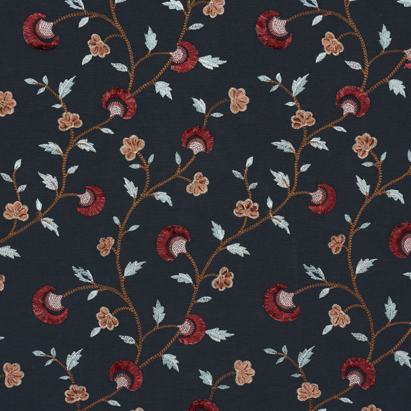 Lyla Embroidery Fabric, Midnight/Rouge