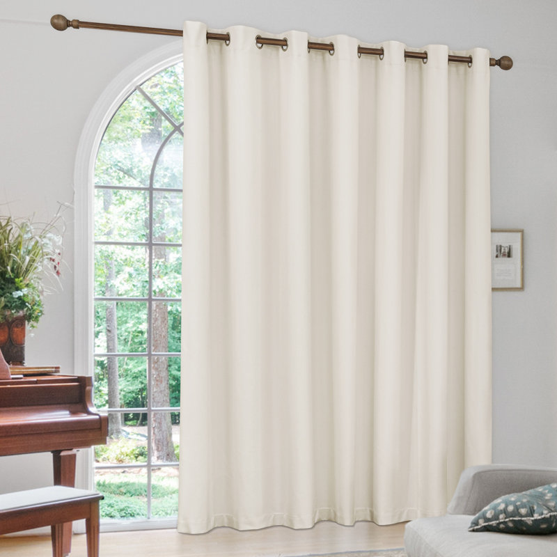 Linen Textured 100% Blackout Grommet Sliding Patio Door Curtain Panel, Beige, 100" W x 84" L
