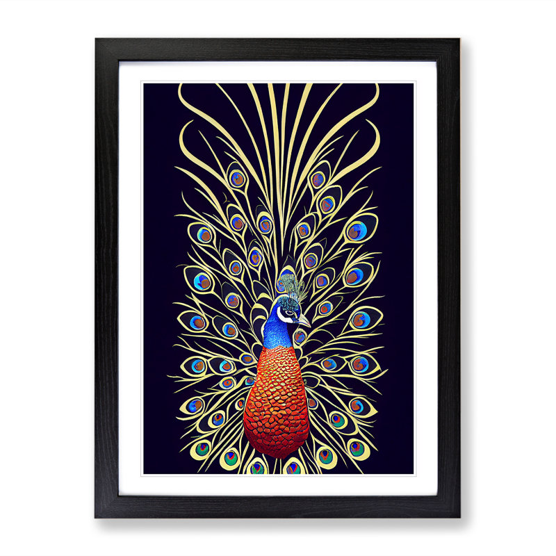 Fascinating Peacock No.1 - Framed Print, Black, 34cm H x 25cm W x 2cm D