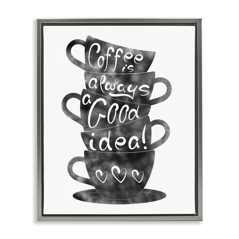 Cadre flottant et tasse à café Coffee Tasses, design par Marcus Prime, H 21 po x l 17 po, Cadre flottant gris lustré