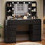 Meuble-lavabo noir moderne 44,9 po avec miroir lumineux, station de charge intégrée, 9 tiroirs et tablettes réglables-1660332873