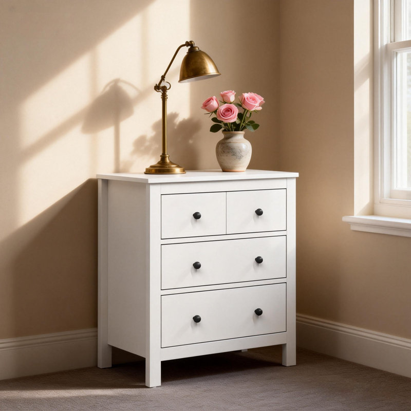 3-Drawer Nightstand, 23.6'' Wood Storage Chest, White