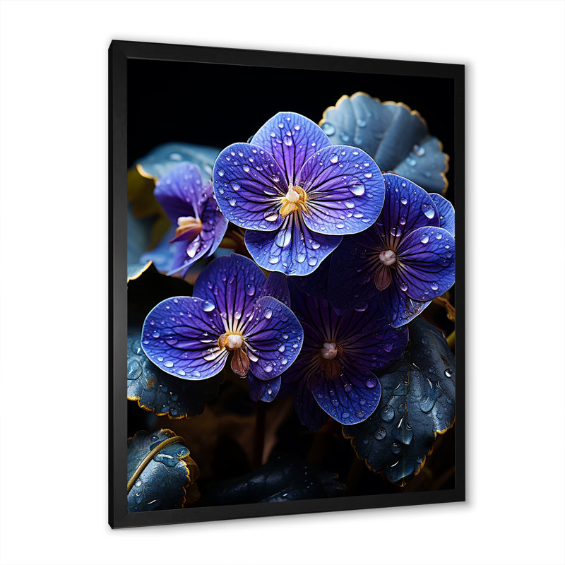 " Violets Illuminated By Moonlight ", Black Single Picture Framed, 32" H x 16" W x 1" D