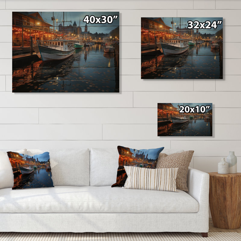 «Port Harbor Lights» sur impression sur bois, H 30 po x l 40 po x P 0,78 po