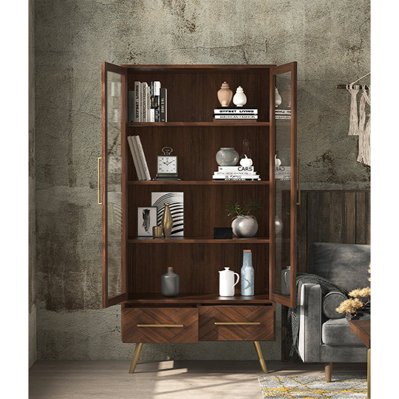 Bibliothèque Mid-Century moderne en bois de pin avec tiroirs, (4 tablettes) H 70,9 po x l 31,5 po x P 15,7 po