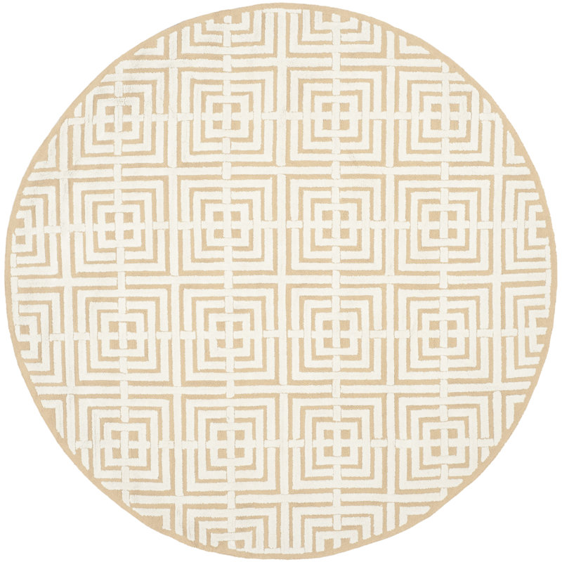 Fareham Hand Hooked Cotton Pile Geometric Rug, Round 6'