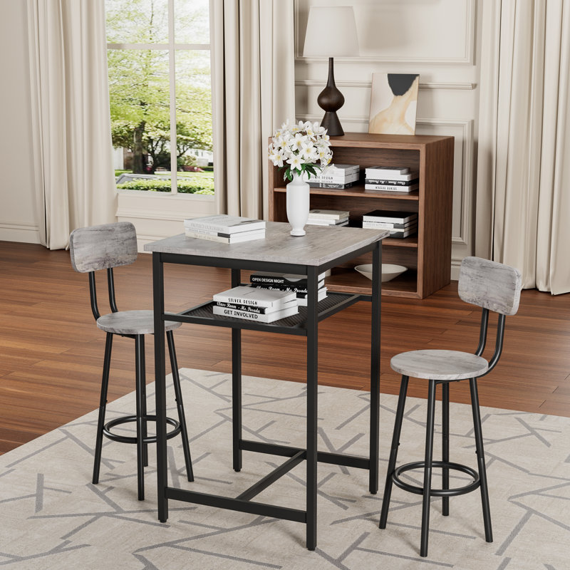 Table de bar, équipée de 2 tabourets de bar, avec dossier et cloison