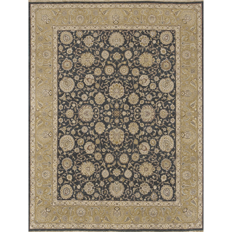 Hand Knotted Oriental Area Rug in Black/Tan, Rectangle 11' x 18'