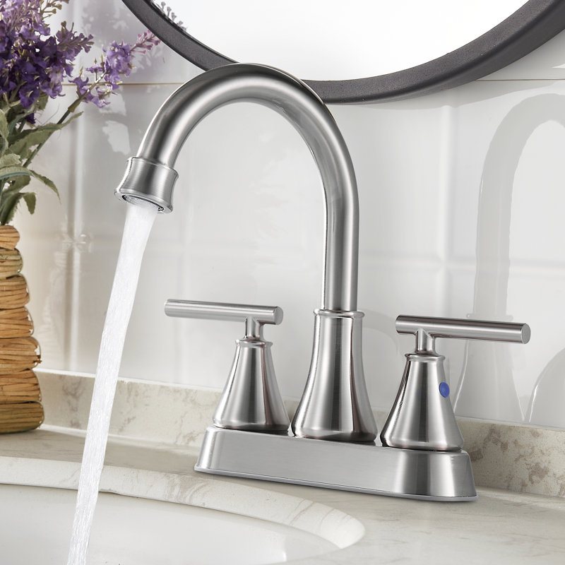Robinet de salle de bain central à 2 poignées avec ensemble de drain 2241 Keboo, Nickel brossé