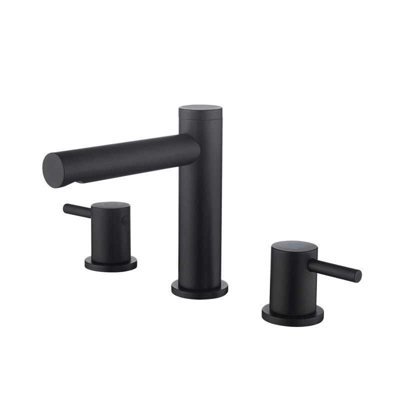 Circular 2-handle 8" Widespread Bathroom Faucet with Pop Up Drain, Matte Black