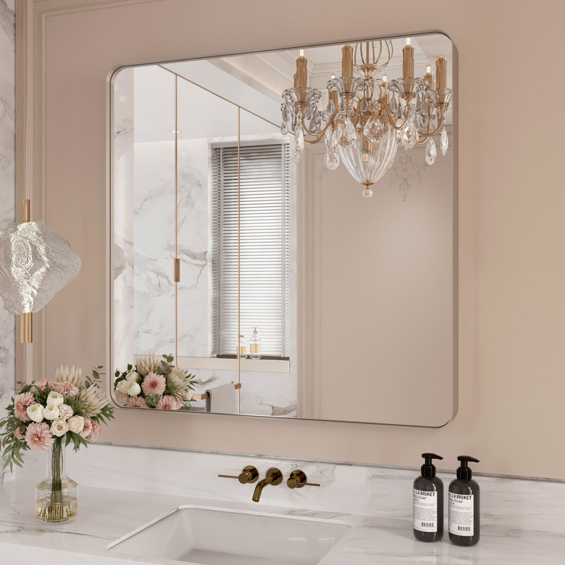 Miroir de salle de bain mural Premium Premium, Nickel brossé, Carrée, 36 po x 36 po