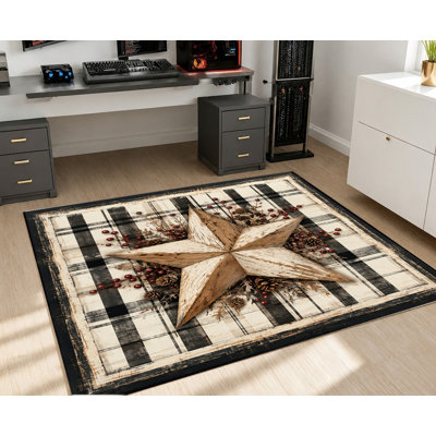 Tapis rustique à carreaux Buffalo Star, imprimé vintage de baies et de pommes de pin, style shabby chic et rustique, antidérapant, pour salon, chambre, cuisine, couloir, entrée, décoration intérieure