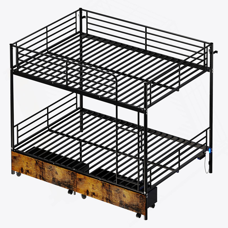 Bunk Bed With USB Charging Station, Able To Split, Kiriana Bunk Bed, Storage Space, Bed With Safety Guardrail & Ladders, No Box Spring Neededpink