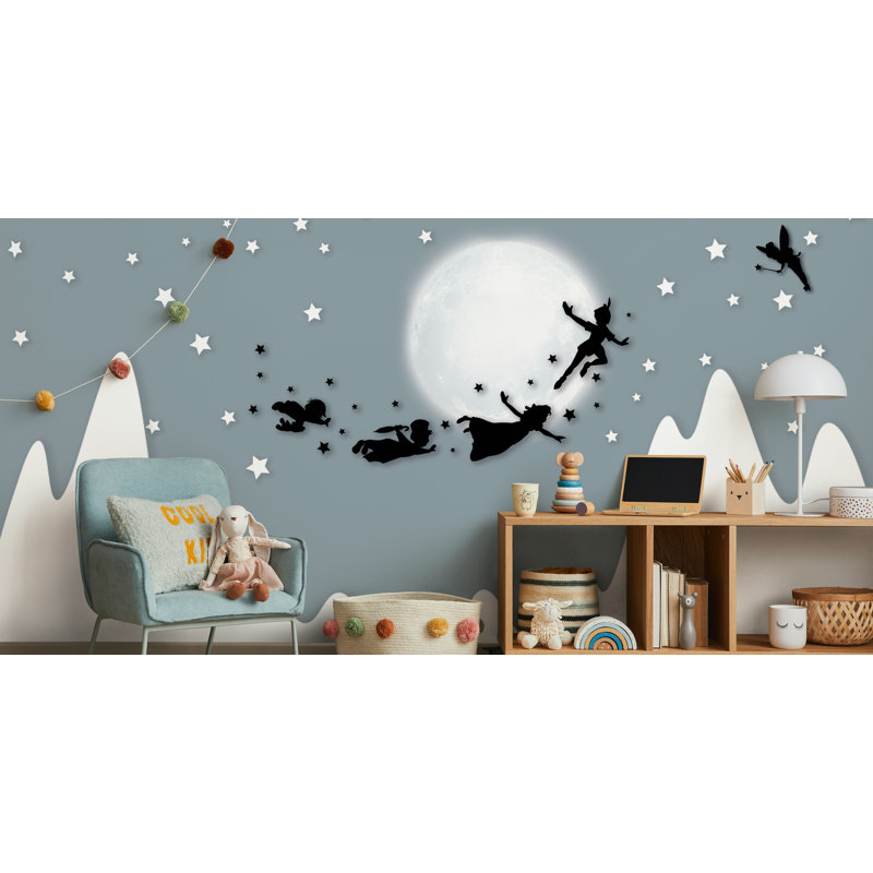 Moon and Flying Silhouettes Starry Wallpaper, 106" L  x 187" W