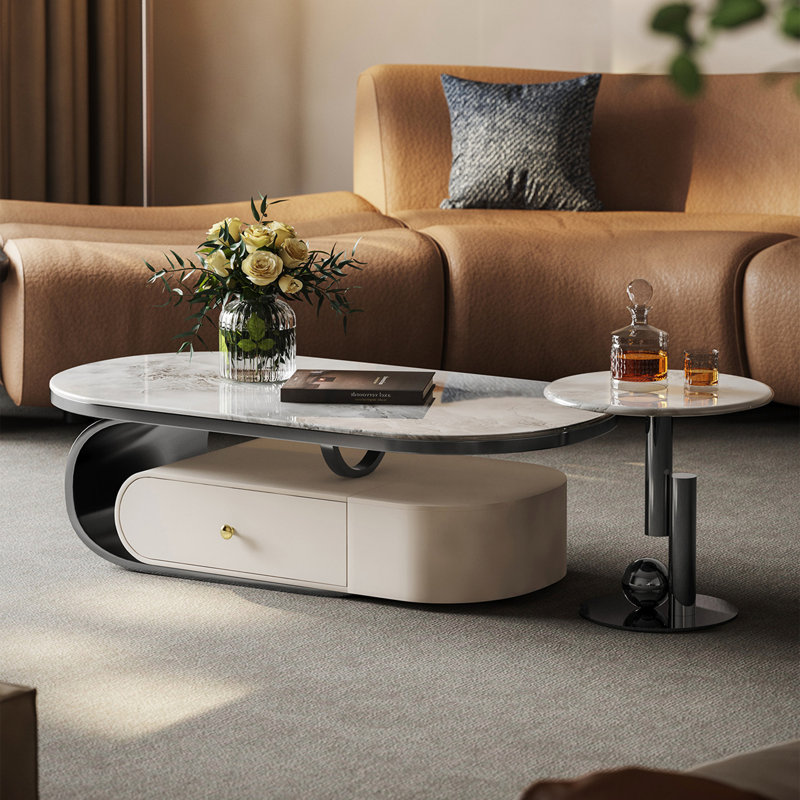 Table basse ovale en marbre Luxury-Style, H 16,5 po x L 51,2 po x l 27,6 po
