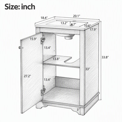 Meuble-lavabo de style Shaker 20 po avec lavabo en céramique intégré, armoire en pin massif, porte à fermeture en douceur, design moderne pour petites salles de bain