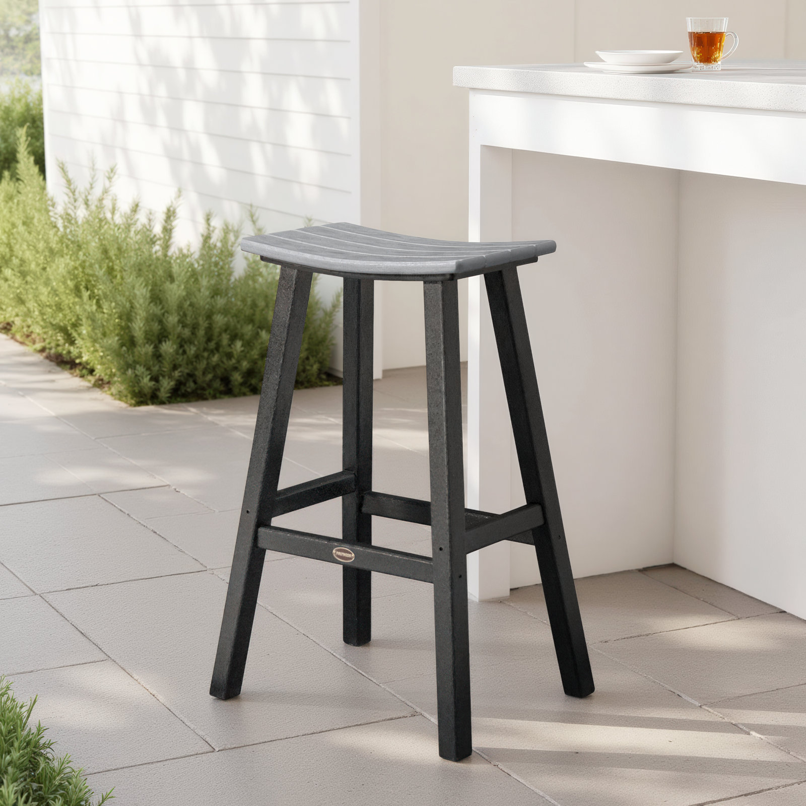 POLYWOOD® Contempo Saddle Bar Stool, Black, Slate Grey