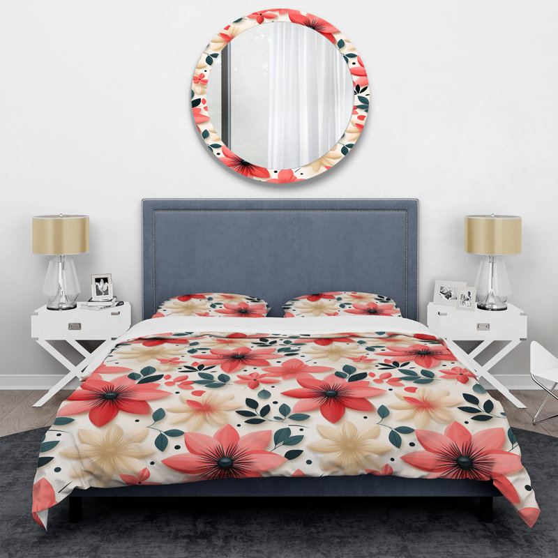 Conformation Pink And White Floral Pattern - Ensemble de housse de couette à motif floral