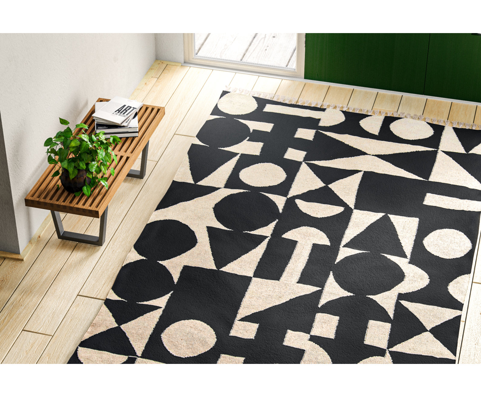 Roshni Hand-Woven Geometric Wool Rug, Rectangle 3'6" x 5'6"