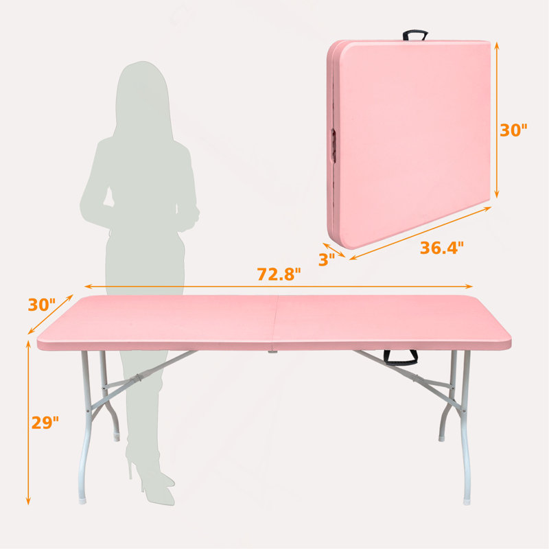 Table pliante 6 pi, table en plastique portative pour le camping, pique-nique, fêtes, table pliable à charge élevée, Rose