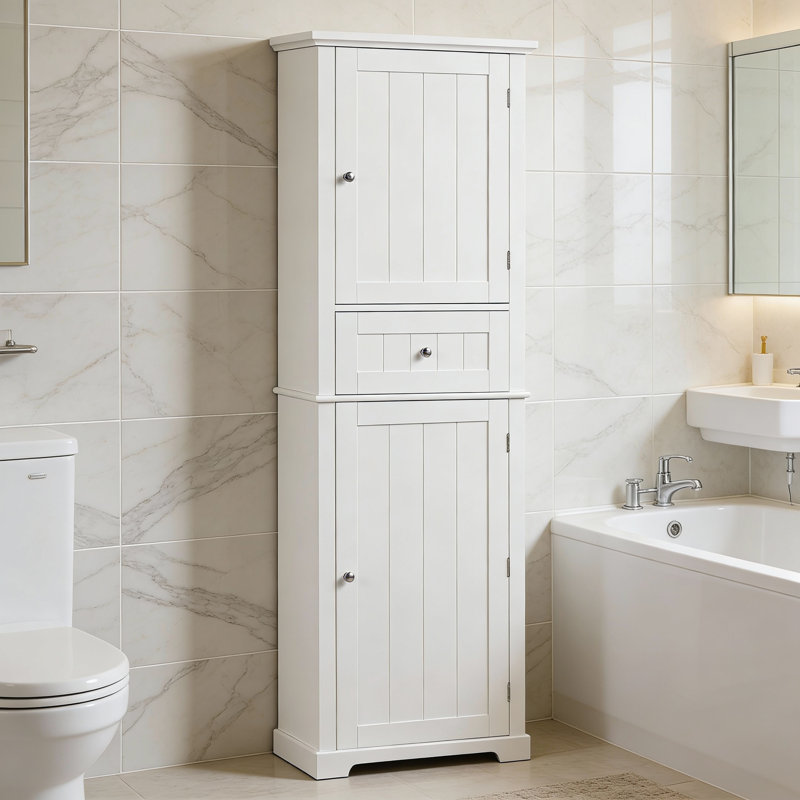 Tall Bathroom Freestanding Storage Cabinet With Adjustable Shelves,Door Shelves Design, White